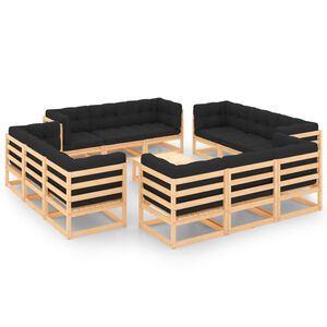 vidaXL 13 Piece Garden Lounge Set with Cushions Solid Pinewood