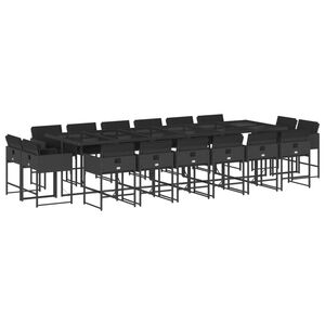 vidaXL 17 Piece Garden Dining Set with Cushions Black Poly Rattan
