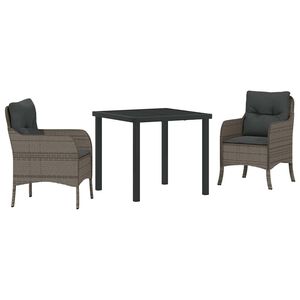 vidaXL Garden Dining Set 3 pcs Grey Poly Rattan
