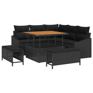 vidaXL Garden Sofa Set 8 pcs 7-Seater Black Poly rattan