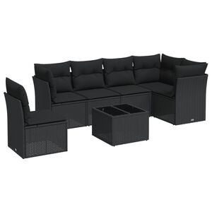 vidaXL 7 Piece Garden Sofa Set with Cushions Black Poly Rattan