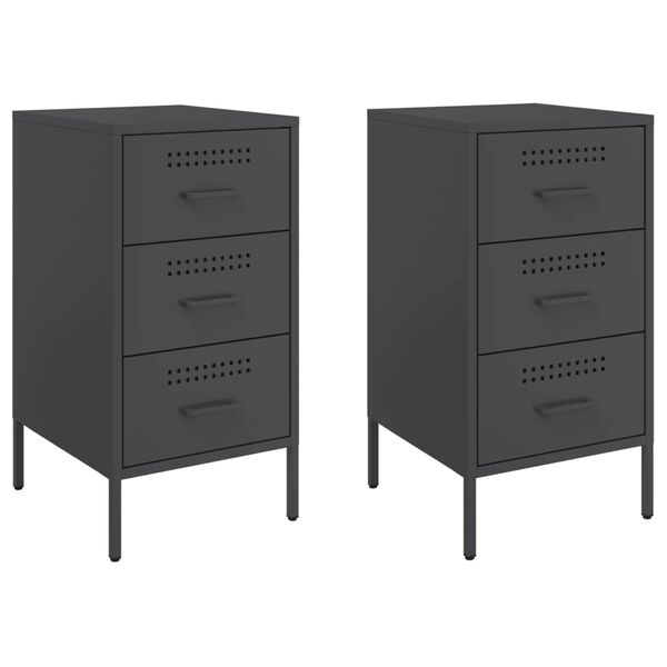 vidaXL Bedside Cabinets 2 pcs Black 36x39x68 cm Steel
