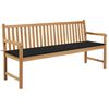 vidaXL Garden Bench with Black Cushion 175 cm Solid Teak Wood
