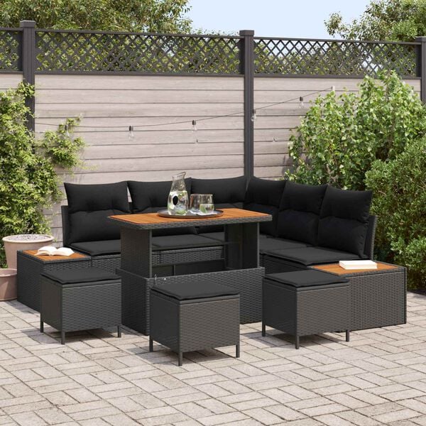 vidaXL Garden Sofa Set 9 pcs Black Poly Rattan