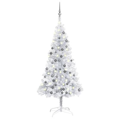 vidaXL Artificial Pre-lit Christmas Tree with Ball Set Silver 150 cm PET