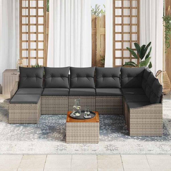 vidaXL Garden Sofa Set 9 pcs Grey