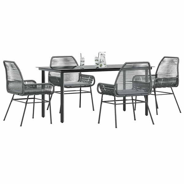 vidaXL 5 Piece Garden Dining Set with Cushions Grey Poly Rattan Glass