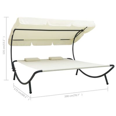 vidaXL Outdoor Lounge Bed with Canopy and Pillows Cream White