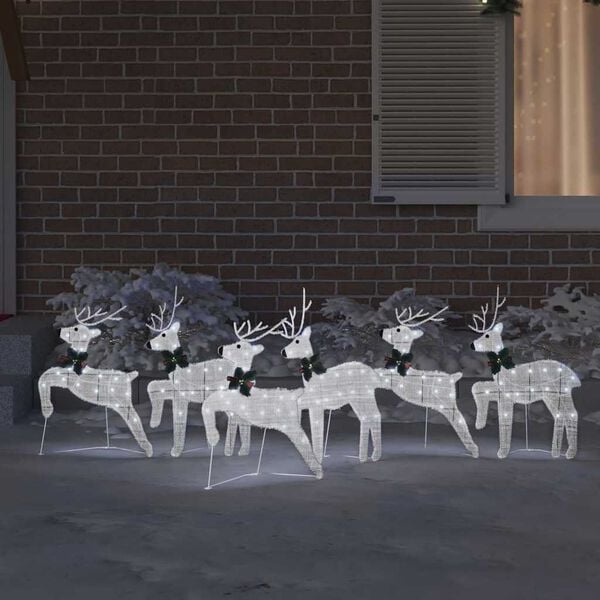vidaXL LED Reindeers 6 pcs Silver Fabric