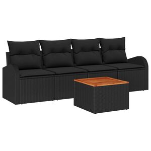 vidaXL Garden Sofa Set with Cushion 5 pcs Black Poly Rattan