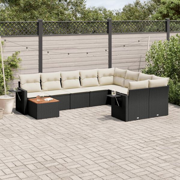 vidaXL 10 Piece Garden Sofa Set with Cushions Black Poly Rattan