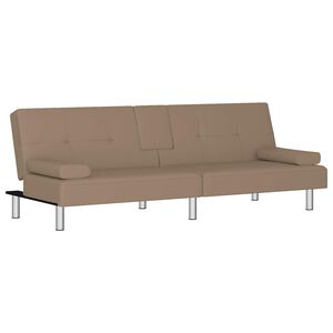 vidaXL Sofa Bed with Cup Holders Cappuccino Faux Leather