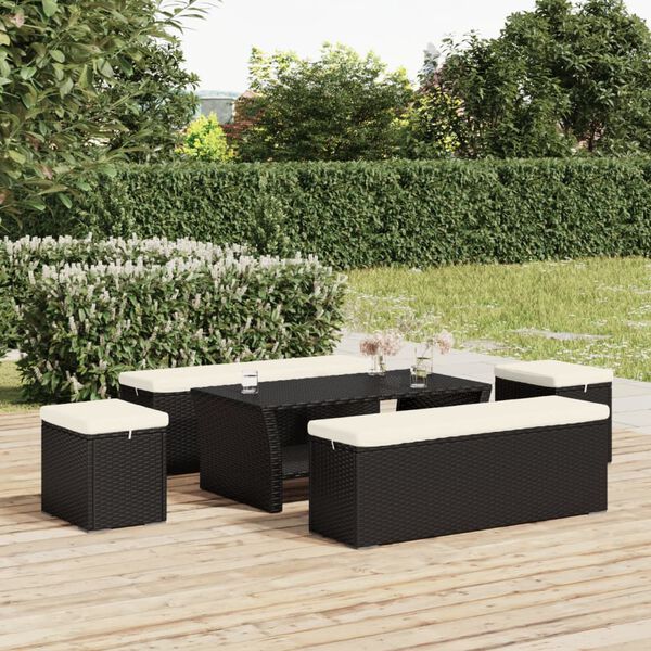 vidaXL Ottoman with Cushion Black 40x30x40 cm Poly Rattan