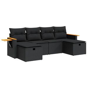 vidaXL 6 Piece Garden Sofa Set with Cushions Black Poly Rattan