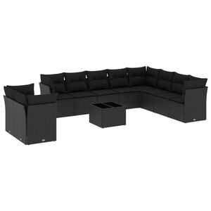 vidaXL 11 Piece Garden Sofa Set with Cushions Black Poly Rattan