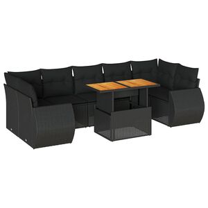 vidaXL 8 Piece Garden Sofa Set with Cushions Black Poly Rattan
