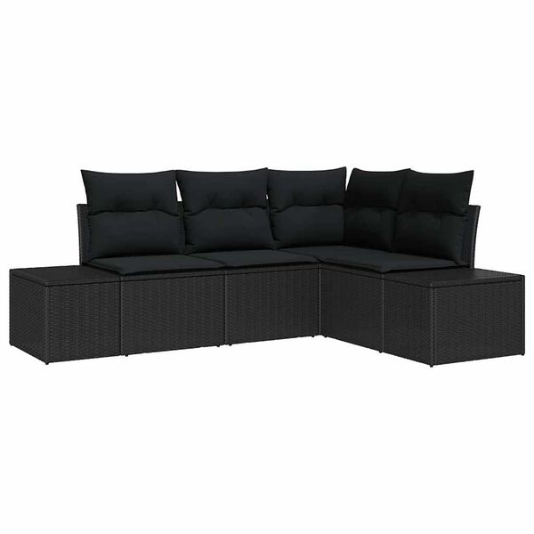 vidaXL Garden Sofa Set 4 pcs Black Poly Rattan