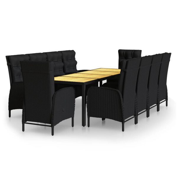 vidaXL 11 Piece Garden Dining Set Poly Rattan Black