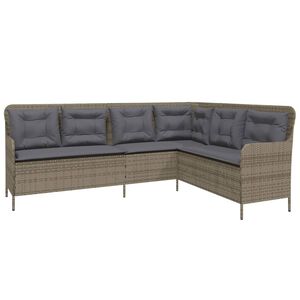 vidaXL Garden Sofa with Cushions L-Shaped Grey Poly Rattan