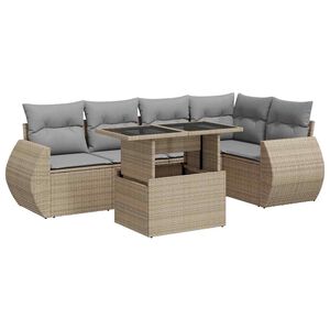 vidaXL 6 Piece Garden Sofa Set with Cushions Beige Poly Rattan