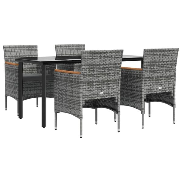 vidaXL 5 Piece Garden Dining Set with Cushions Grey and Black
