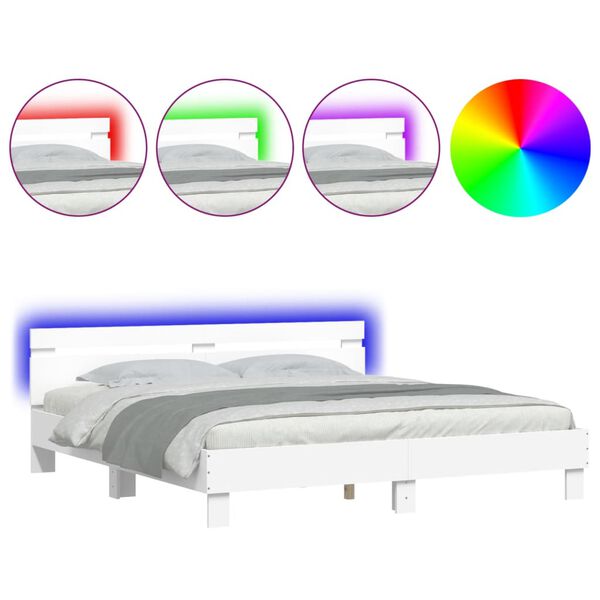 vidaXL Bed Frame with LED without Mattress White 180x200 cm Super King