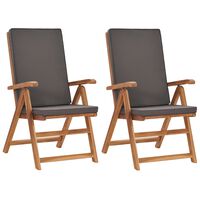 vidaXL Reclining Garden Chairs with Cushions 2 pcs Solid Teak Wood Grey