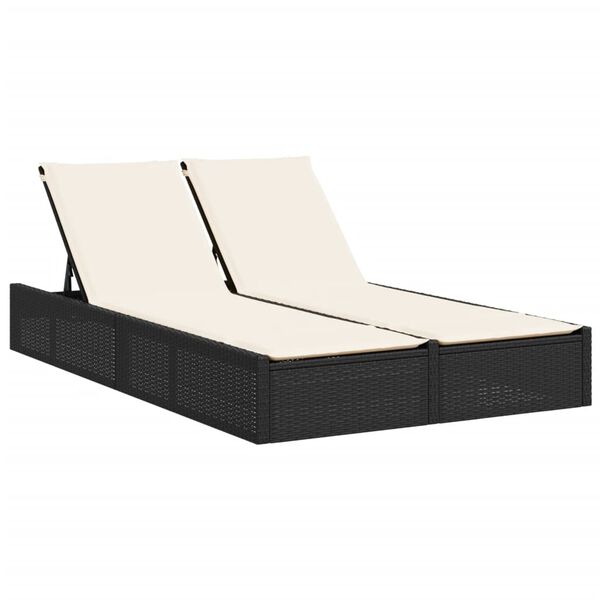 vidaXL Double Sun Lounger with Cushions Black Poly Rattan