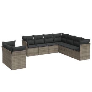 vidaXL 9 Piece Garden Sofa Set with Cushions Grey Poly Rattan