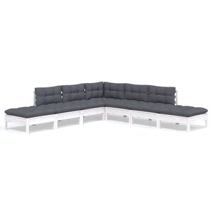 vidaXL 7 Piece Garden Lounge Set with Cushions White Pinewood