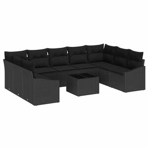 vidaXL Sofa Set with Cushion 10 pcs Black Poly Rattan