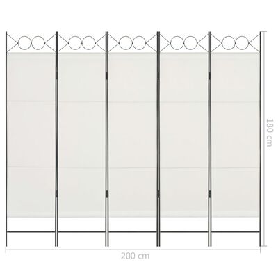 vidaXL 5-Panel Room Divider White 200x180 cm