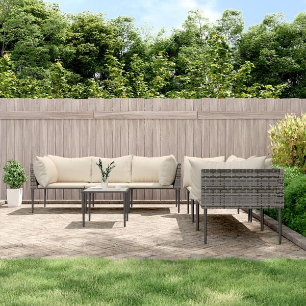 vidaXL 7 Piece Garden Lounge Set with Cushions Grey Poly Rattan