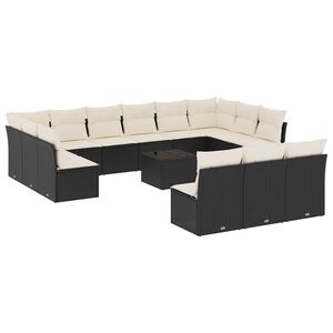 vidaXL 14 Piece Garden Sofa Set with Cushions Black Poly Rattan