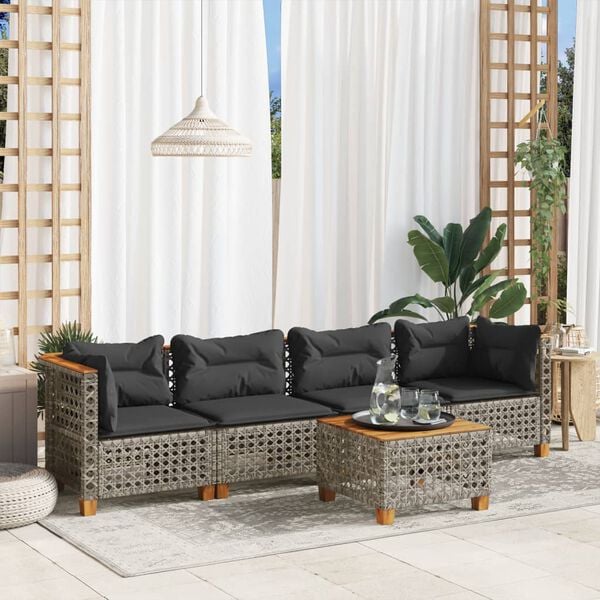 vidaXL 5 Piece Garden Sofa Set with Cushions Grey Poly Rattan
