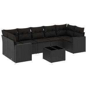 vidaXL 8 Piece Garden Sofa Set with Cushions Black Poly Rattan