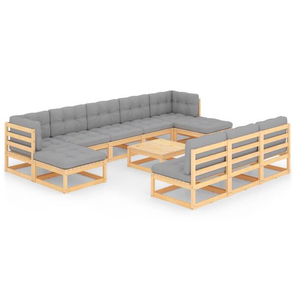 vidaXL 11 Piece Garden Lounge Set with Cushions Solid Pinewood