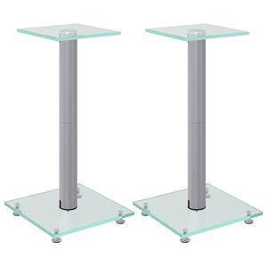vidaXL Speaker Stands 2 pcs Silver Tempered Glass 1 Pillar Design