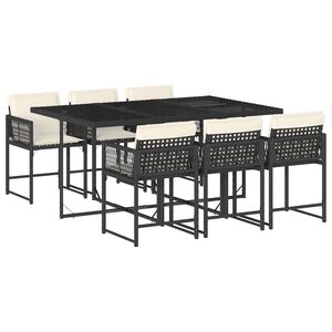 vidaXL 7 Piece Garden Dining Set with Cushions Black Poly Rattan