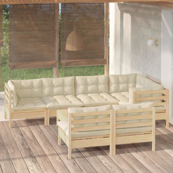 vidaXL 8 Piece Garden Lounge Set with Cream Cushions Solid Pinewood