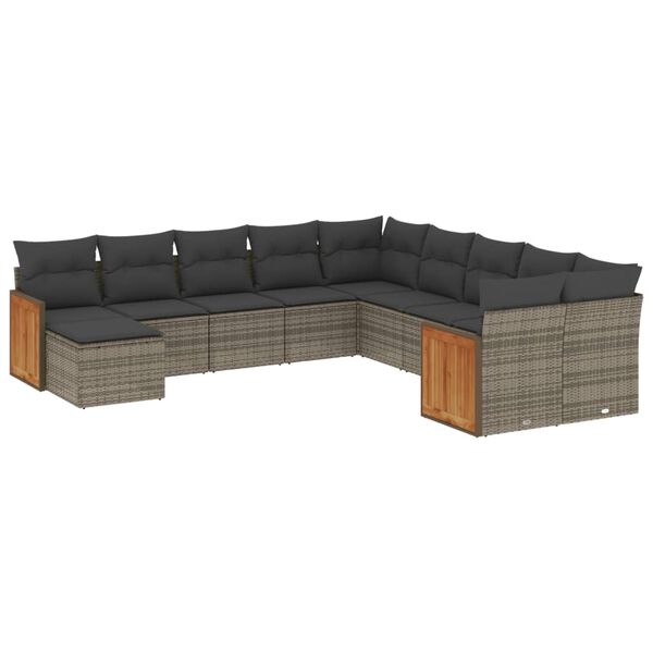vidaXL 11 Piece Garden Sofa Set with Cushions Grey Poly Rattan