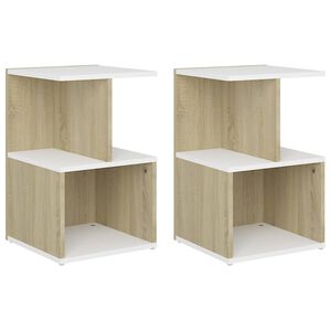 vidaXL Bedside Cabinets 2pcs White and Sonoma Oak 35x35x55cm Engineered Wood
