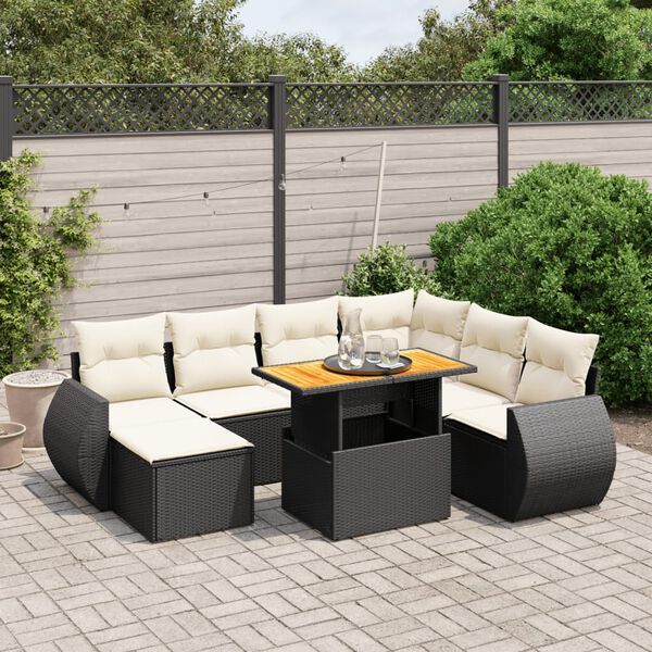vidaXL 8 Piece Garden Sofa Set with Cushions Black Poly Rattan