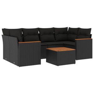 vidaXL 7 Piece Garden Sofa Set with Cushions Black Poly Rattan