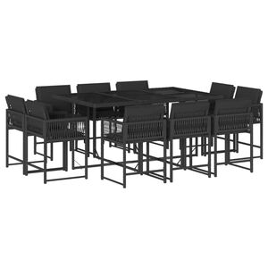 vidaXL 11 Piece Garden Dining Set with Cushions Black Poly Rattan