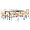 vidaXL 9 Piece Garden Dining Set with Cushions Brown Poly Rattan Glass