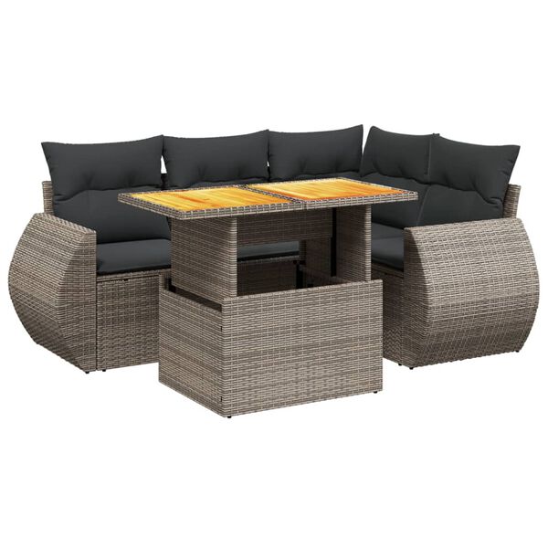 vidaXL 5 Piece Garden Sofa Set with Cushions Grey Poly Rattan