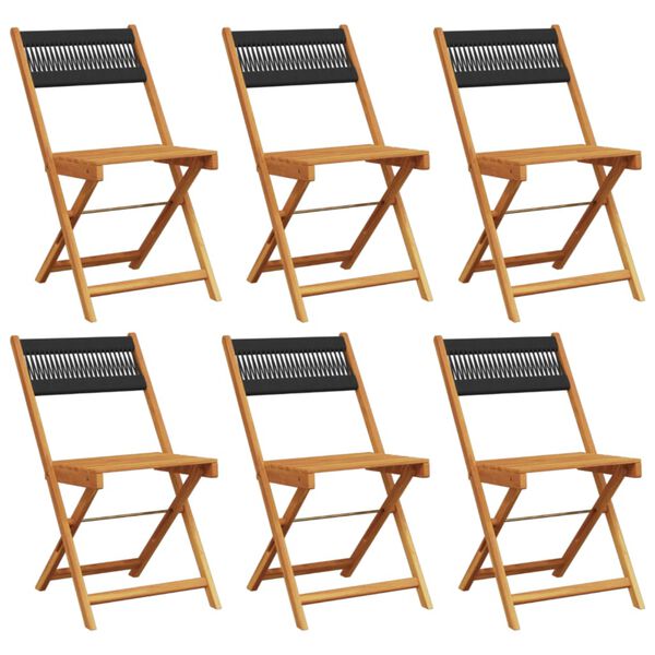 vidaXL Folding Garden Chairs 6 pcs Black Solid Wood Acacia