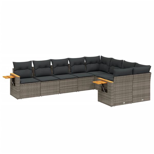 vidaXL 9 Piece Garden Sofa Set with Cushions Grey Poly Rattan