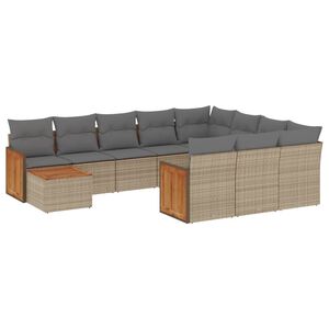 vidaXL 11 Piece Garden Sofa Set with Cushions Beige Poly Rattan